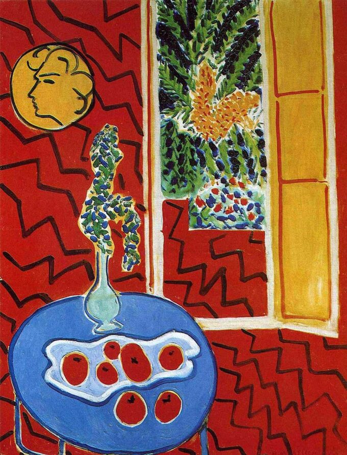 Red Interior Still Life on Blue Table - Matisse Oil Painting Reproduction