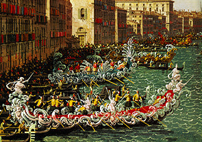 Regatta on the Grand Canal in front of Palazzo Foscari (Detail) - Giovanni Antonio Canal