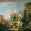 River Landscape with Ruin and Bridge - François Boucher - Reproductions de tableaux et peintures haut de gamme