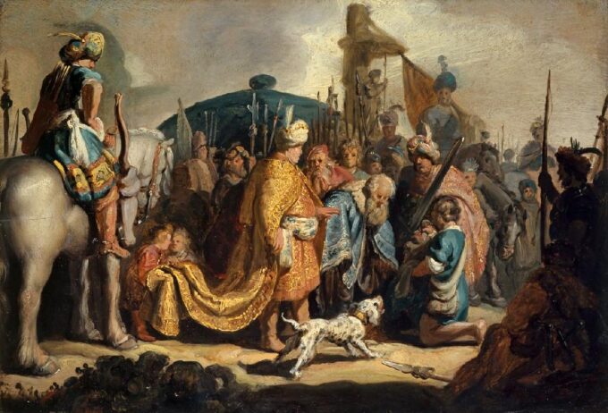 David presents the head of Goliath to King Saul - Rembrandt van Rijn