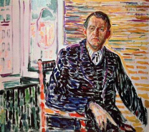 Autoportrait dans une chemise bleue - Edvard Munch - Reproductions de tableaux et peintures haut de gamme