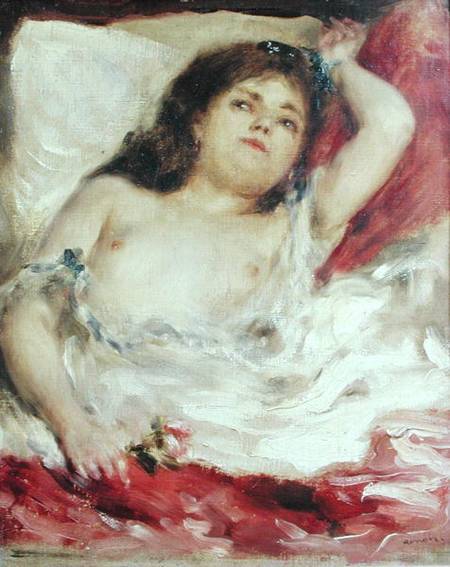 Semi-nude Woman in Bed: The Rose - Pierre-Auguste Renoir