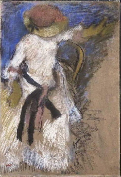 Woman sitting in a white dress - Edgar Degas