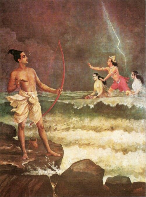 Sri Rama Vanquishing the Sea - Raja Ravi Varma - Reproductions de tableaux et peintures haut de gamme