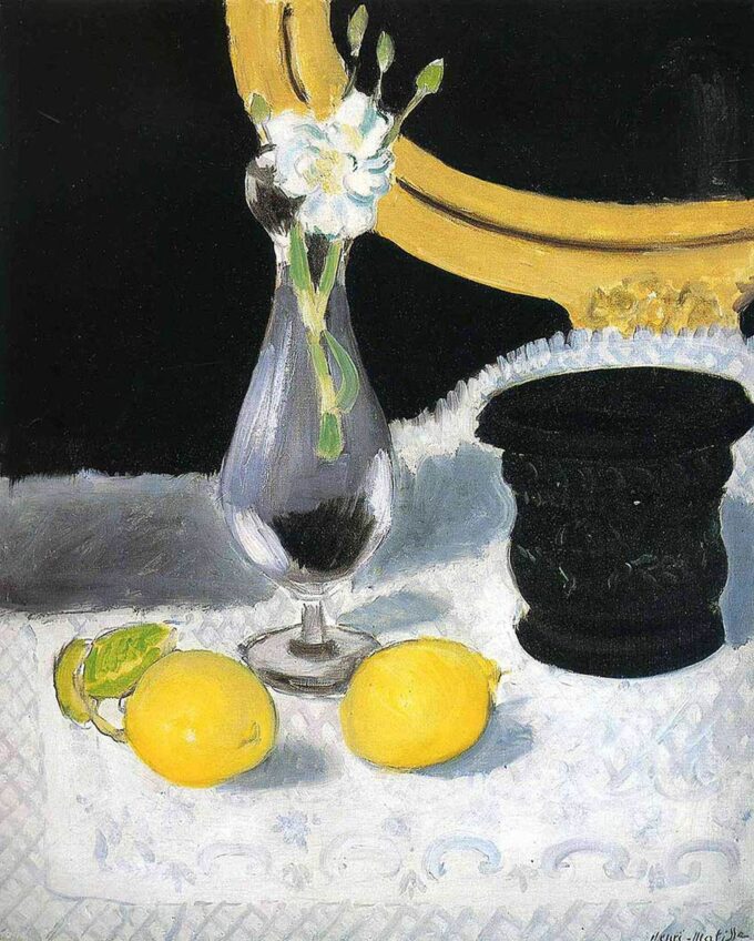 Still Life with Lemons – Matisse Oil Painting Reproduction

Translate in French:
Nature morte aux citrons – Reproduction de peinture à l'huile de Matisse