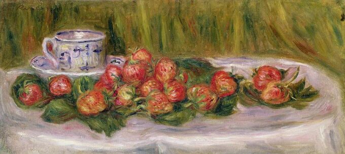 Still Life with Strawberries and a Teacup – Pierre-Auguste Renoir Reproduction Oil Painting