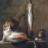 Nature morte avec chat et poisson - Jean Siméon Chardin - Reproductions de tableaux et peintures haut de gamme