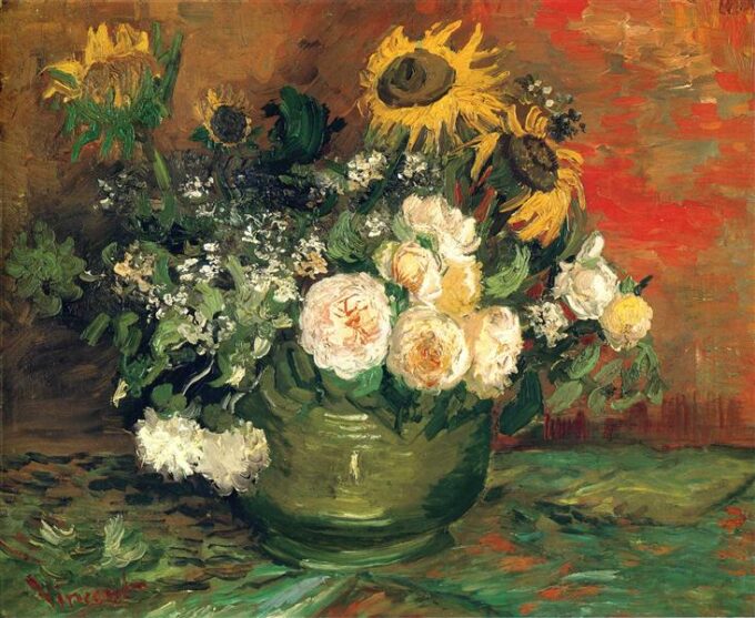 Vase with Sunflowers, Roses - Van Gogh