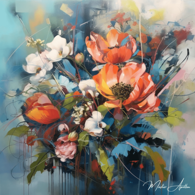 Contemporary painting with flowers