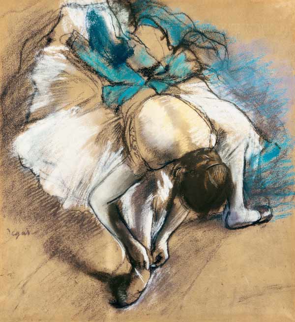 Dancer tying ballet shoes - Edgar Degas