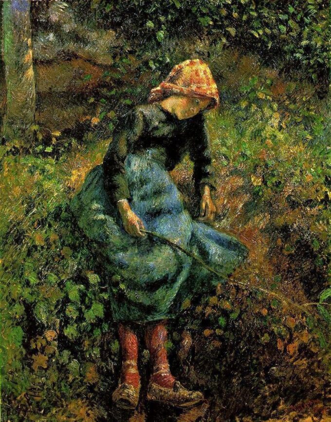 Fille avec un bâton - Camille Pissarro - Reproductions de tableaux et peintures haut de gamme