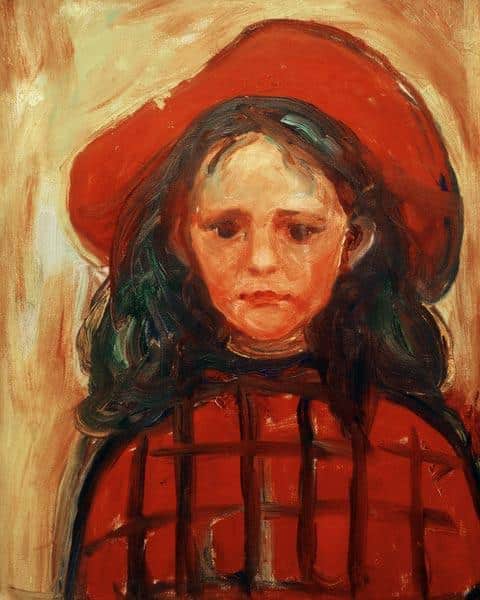 Girl in Red Checkered Dress and Red Hat - Edvard Munch