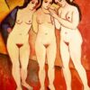 Trois filles nues (rouge et orange) - August Macke - Reproductions de tableaux et peintures haut de gamme