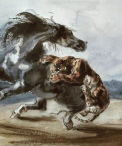 Tigre attaquant un cheval sauvage - Eugène Delacroix - Reproductions de tableaux et peintures haut de gamme