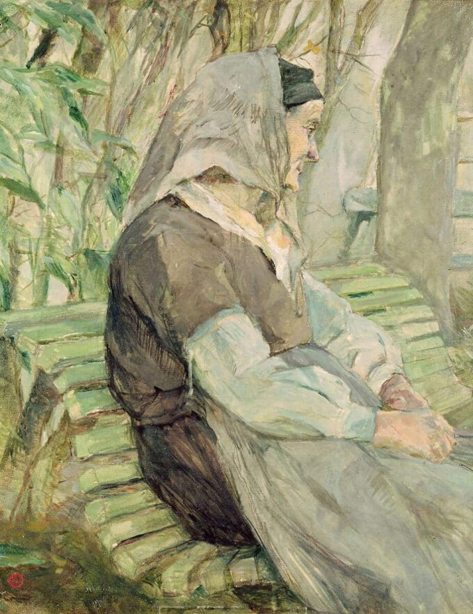 Old woman sitting on a bench in Celeyran - Toulouse Lautrec