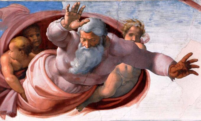 Sistine Chapel: God dividing the waters and the earth (before restoration) (detail) - Michelangelo