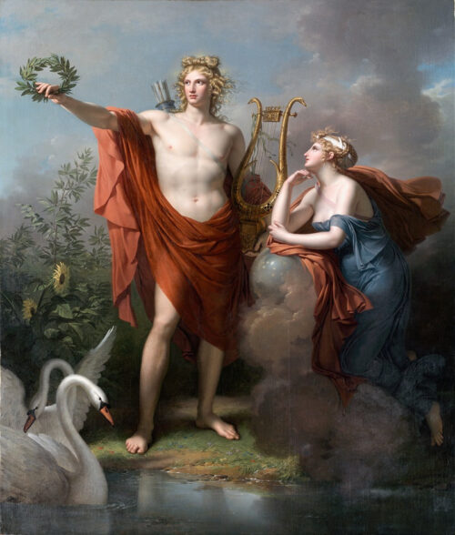 Apollo, God of Light, Eloquence, Poetry, and the Fine Arts with Urania – Charles Meynier Charles Meynier