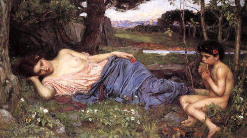 Listening to My Sweet Pipings – John William Waterhouse John William Waterhouse