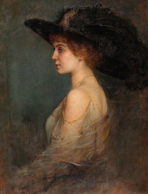 Profile Portrait of a Lady with a Large Feather-Adorned Hat – Arthur von Ferraris Arthur von Ferraris