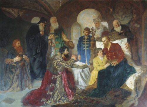 Sick Prince Dmitry Pozharsky Receives Moscow Ambassadors – Wilhelm Kotarbiński Wilhelm Kotarbiński