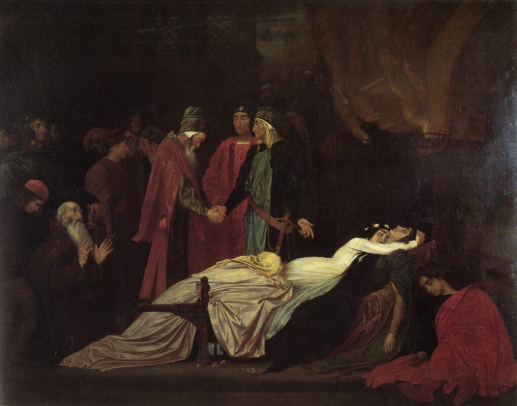 The Reconciliation of the Montagues and Capulets Over the Dead Bodies of Romeo and Juliet – Frederic Leighton